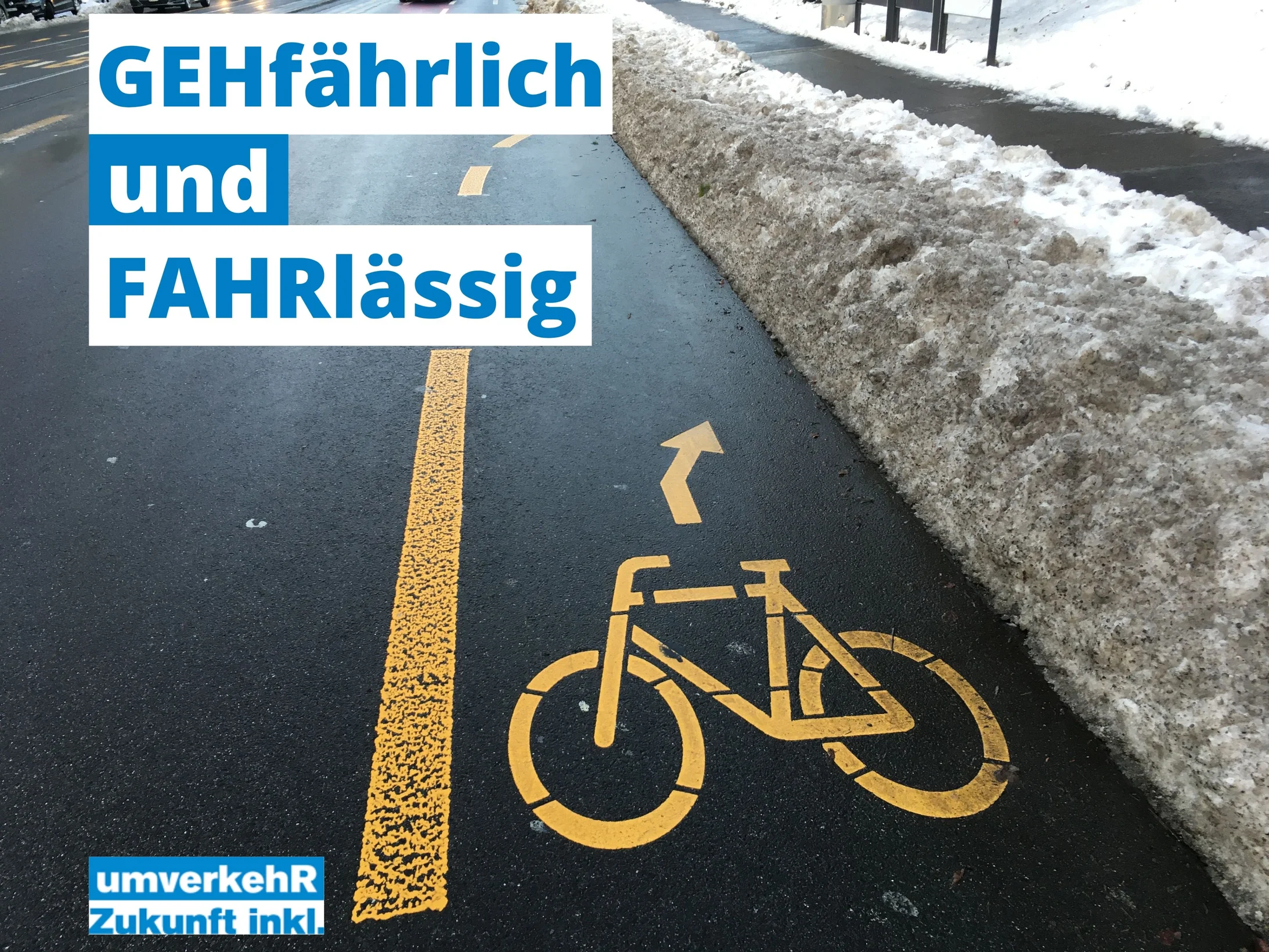 Bild eines verschneiten Velowegs